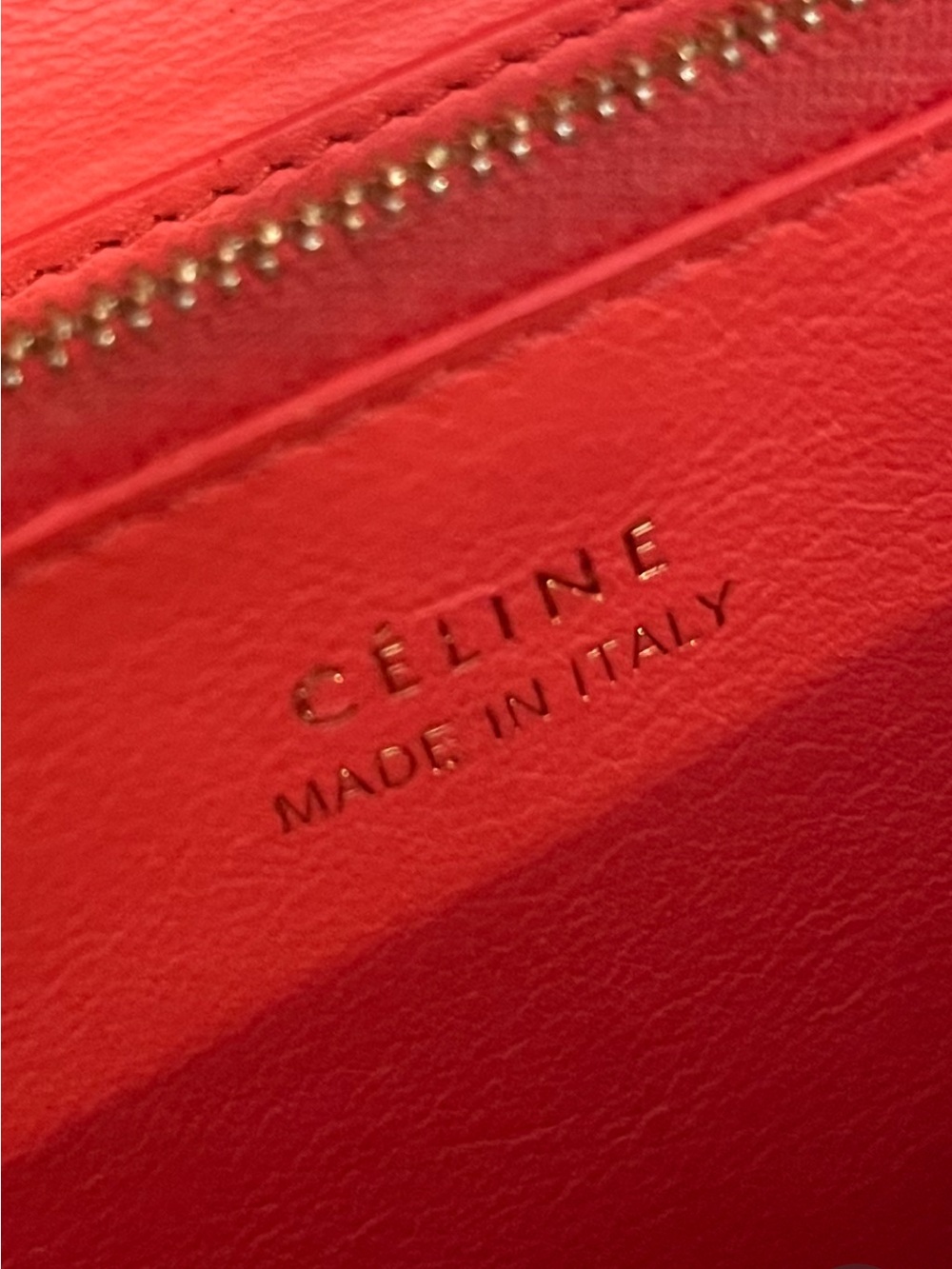 CELINE Blue all leather Tri Fold WALLET Coral Leather in Zip with Gold Stamp